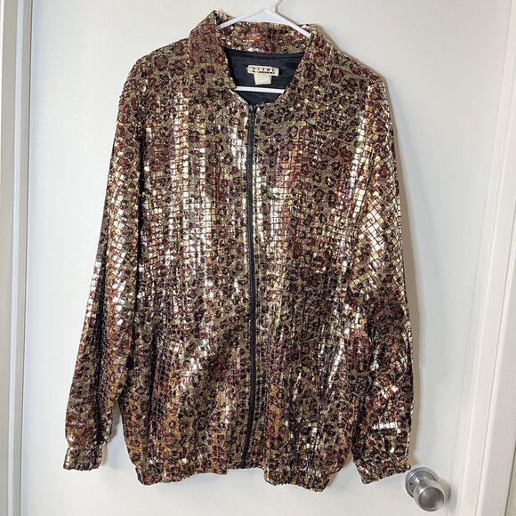 Vintage Guide Leopard Print Sequin Jacket One Size Y2K Gyaru Grunge Hippie - Picture 1 of 10